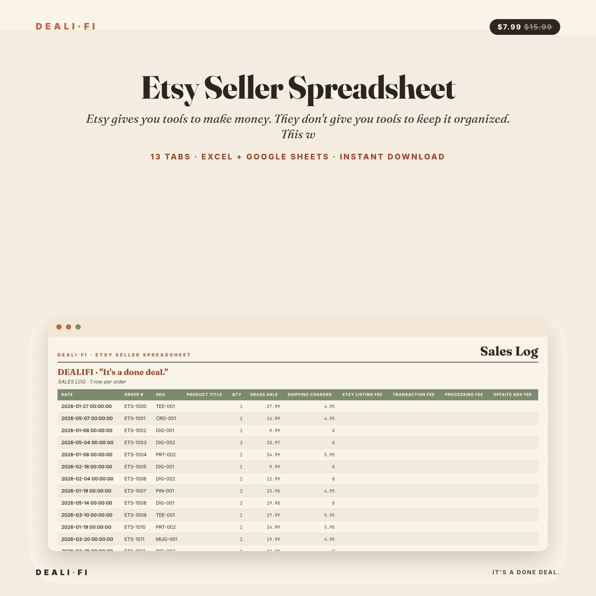 Etsy Seller Spreadsheet